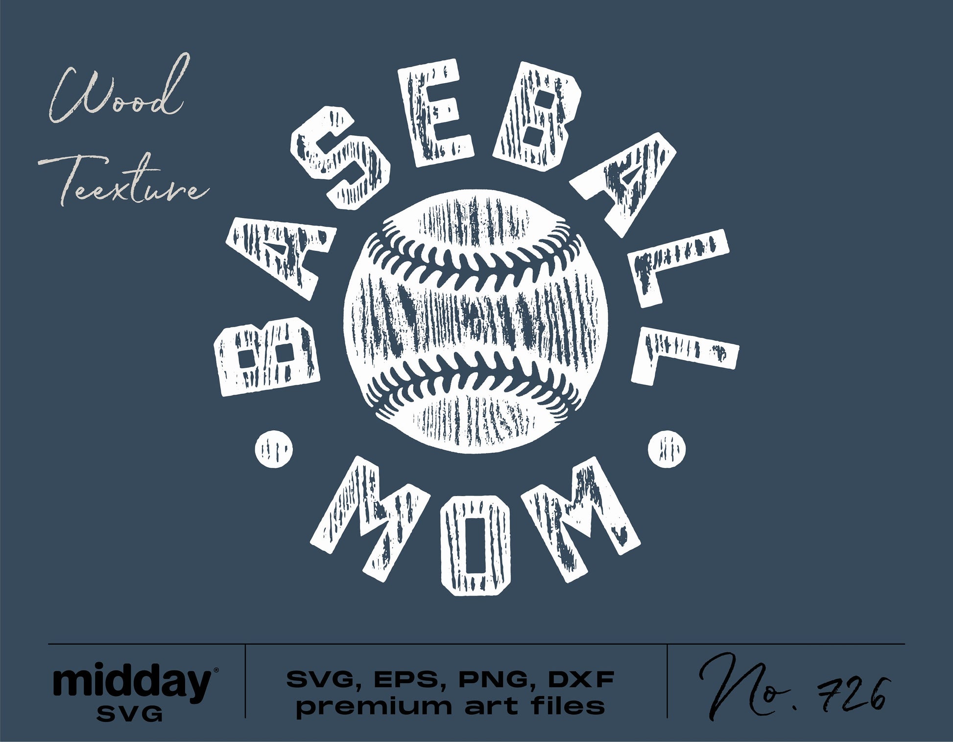 Wood texture Baseball Mom SVG design with ball graphics for Cricut and Silhouette, includes SVG, EPS, PNG, DXF files.