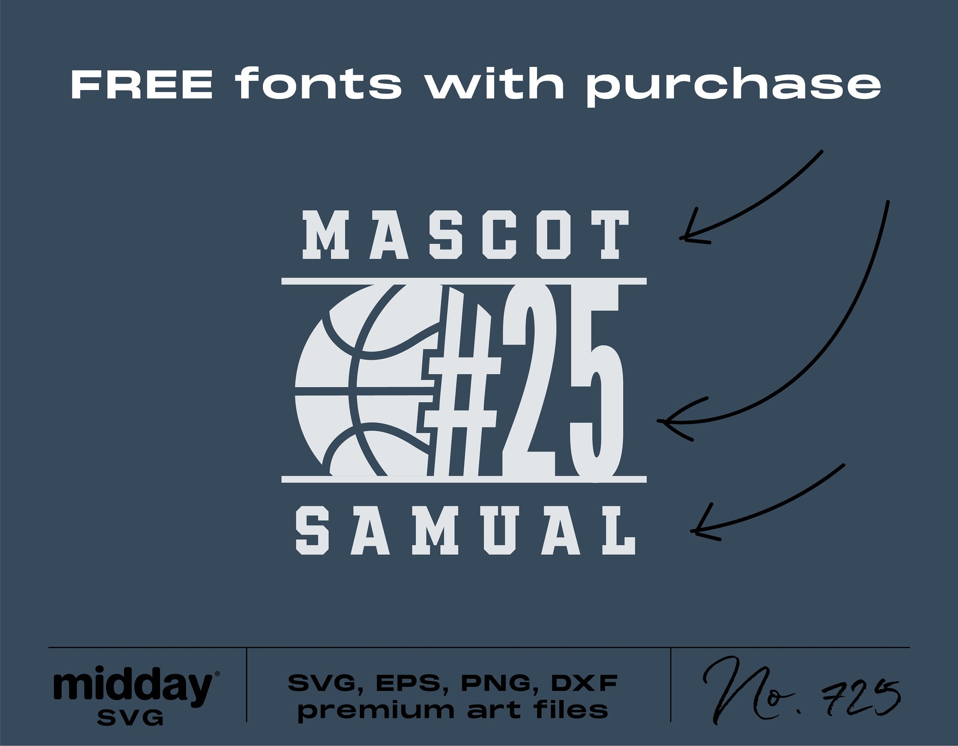Basketball SVG template with number 25 and mascot design by midday SVG, available in SVG, EPS, PNG, DXF formats.