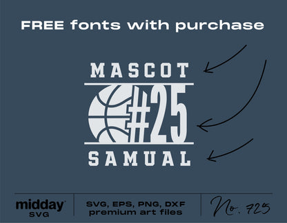 Basketball SVG template with number 25 and mascot design by midday SVG, available in SVG, EPS, PNG, DXF formats.