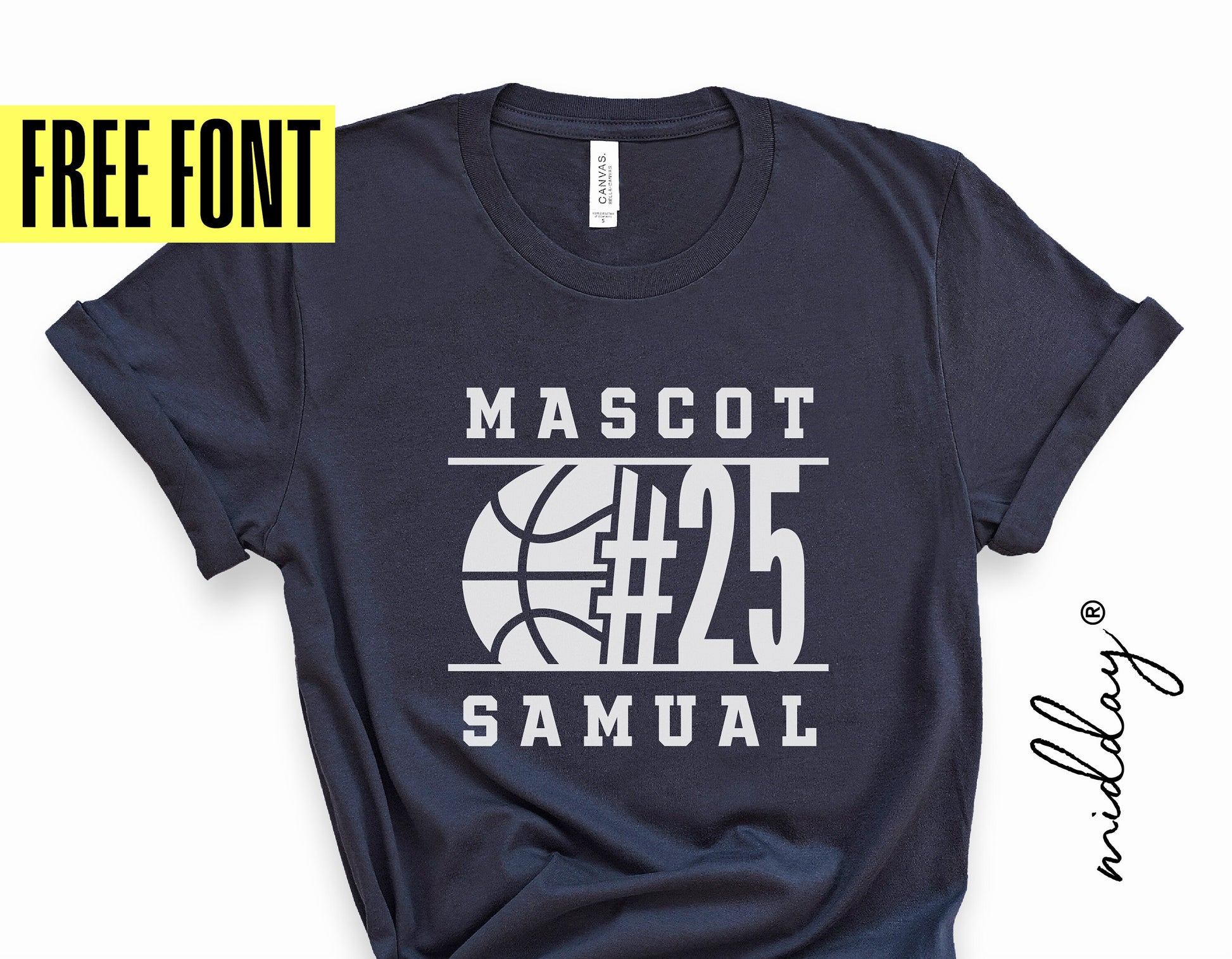 Basketball shirt with customizable number 25 and name, featuring free font offer