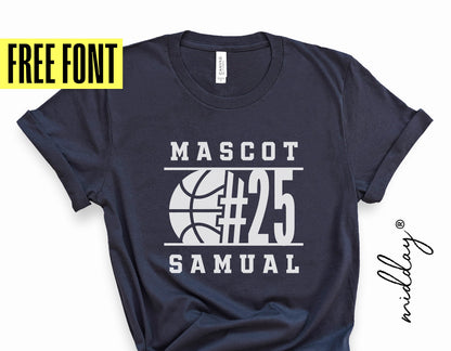 Basketball shirt with customizable number 25 and name, featuring free font offer