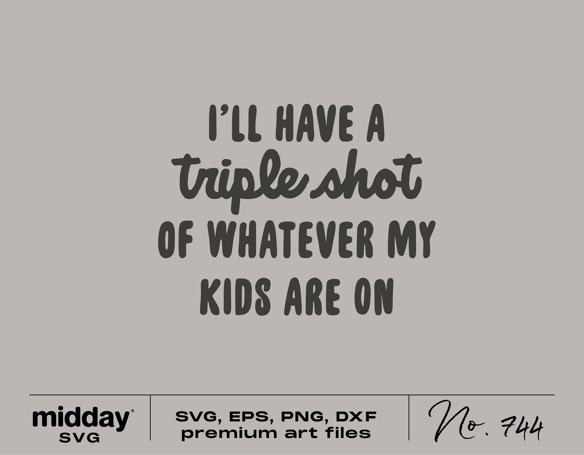 Funny mom shirt SVG with 'I'll have a triple shot of whatever my kids are on' text, includes SVG, EPS, PNG, DXF files.