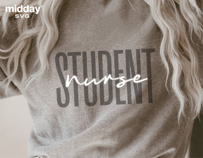 Student Nurse shirt with stylish text design, perfect gift for nursing students, SVG cut file for Cricut and Silhouette crafting.
