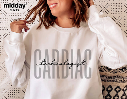 Sweater featuring 'Cardiac Technologist' design, ideal for Cricut and Silhouette projects. SVG for cardiac tech enthusiasts.