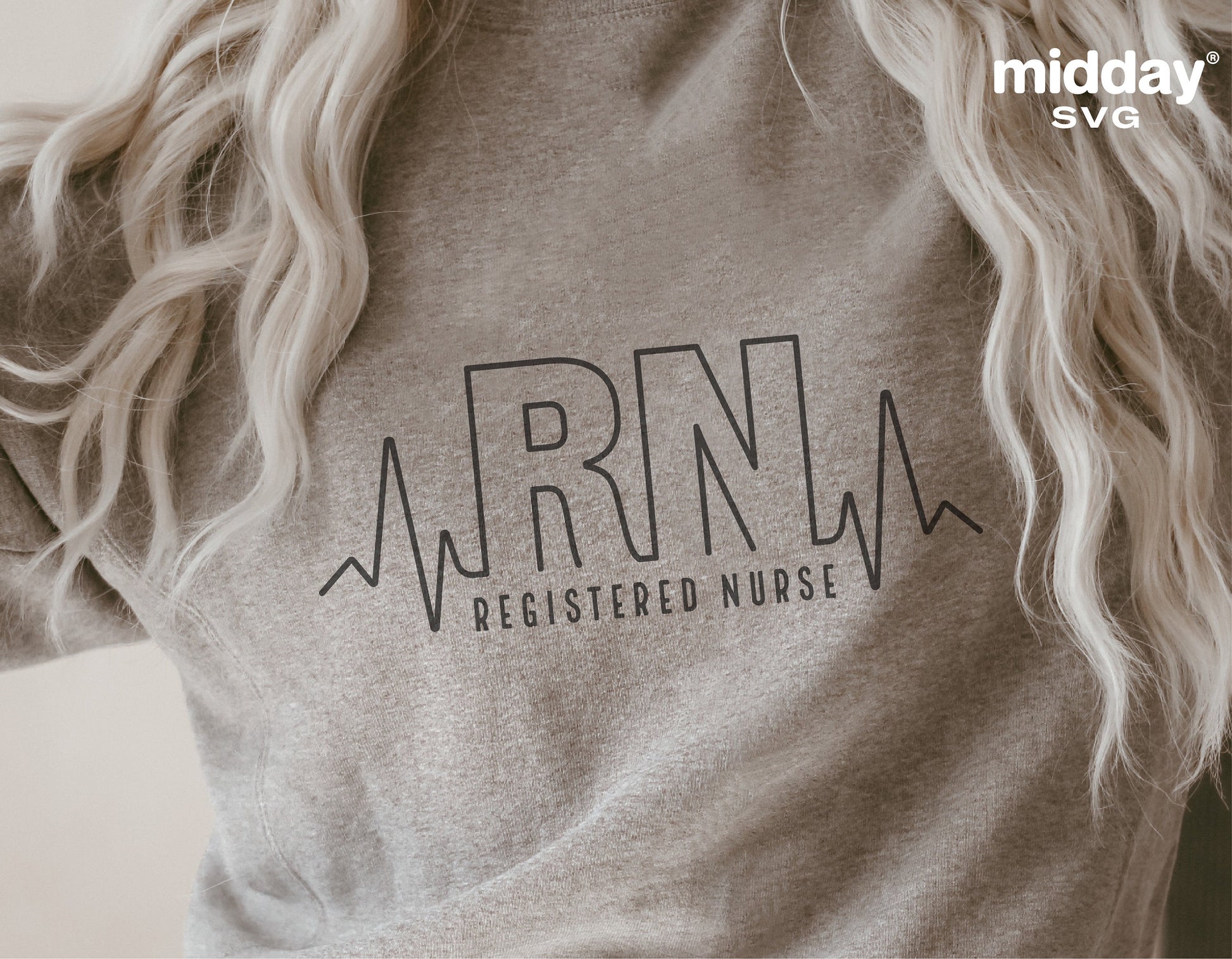 Grey t-shirt with RN Registered Nurse design, perfect for nurses and medical professionals, featuring a heart rate graphic.
