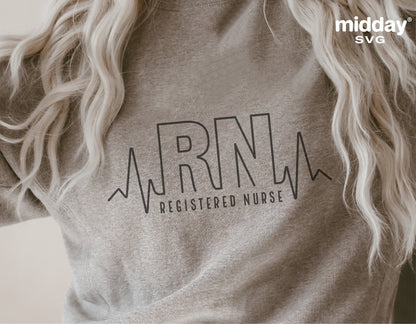 Grey t-shirt with RN Registered Nurse design, perfect for nurses and medical professionals, featuring a heart rate graphic.