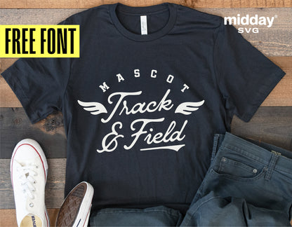 Track and Field Shirt with Mascot Design, Digital Download for Cricut, Silhouette, Free Font Included