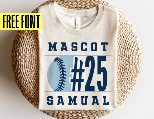 Softball team shirt template featuring mascot and number design with free font offer, ideal for Cricut and Silhouette projects.