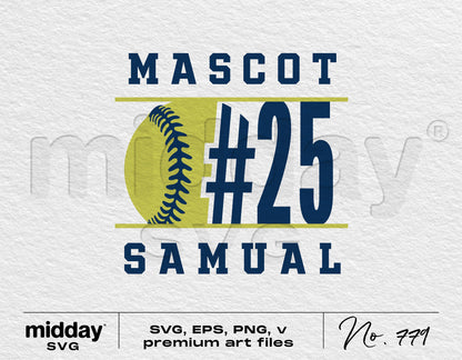 Softball team mascot design with number 25 and "SAMUAL" text in SVG, EPS, PNG formats by Midday SVG.