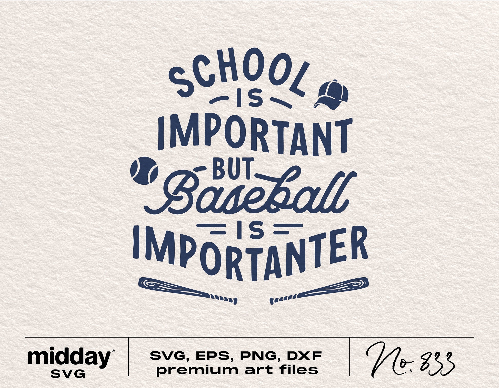 "School is Important but Baseball is Importanter" funny baseball SVG design in vintage style with bats and baseball caps.