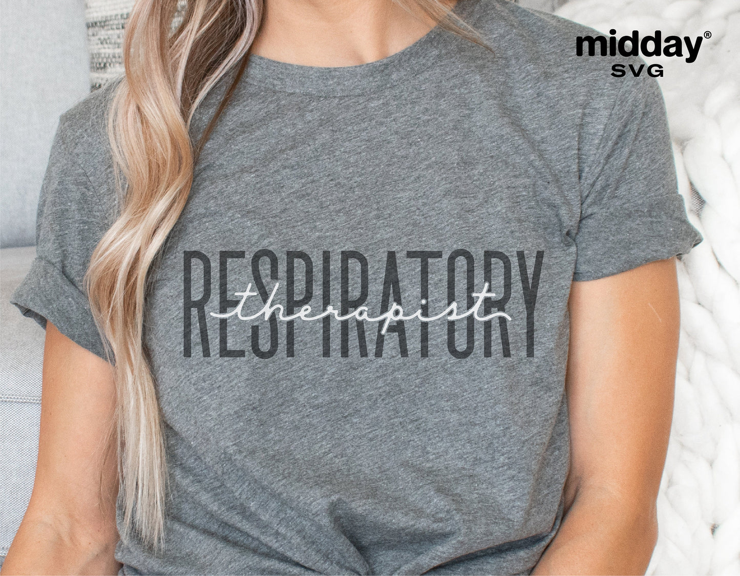 Gray t-shirt with 'Respiratory Therapist' design, ideal for sublimation and digital downloads, perfect for Cricut and Silhouette projects.