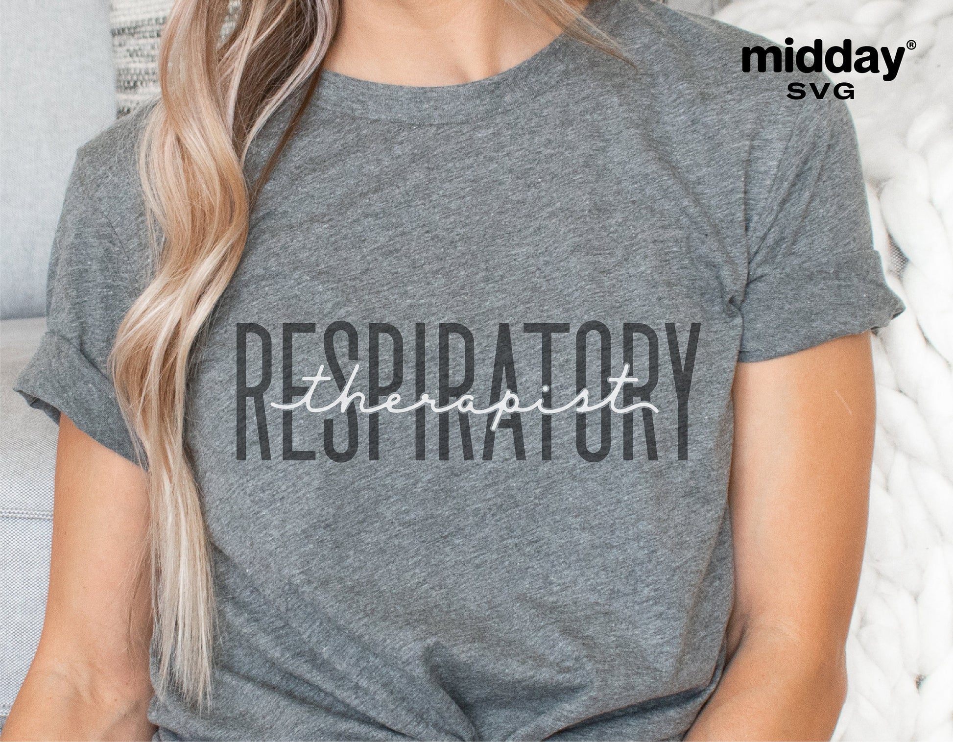 Gray t-shirt with 'Respiratory Therapist' design, ideal for sublimation and digital downloads, perfect for Cricut and Silhouette projects.