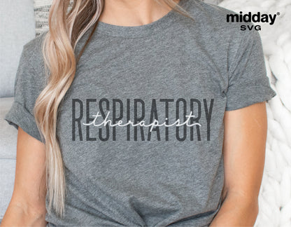 Gray t-shirt with 'Respiratory Therapist' design, ideal for sublimation and digital downloads, perfect for Cricut and Silhouette projects.