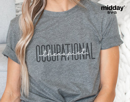 Gray t-shirt with 'Occupational Therapist' text, ideal for OT professionals. Perfect for Cricut and Silhouette projects.