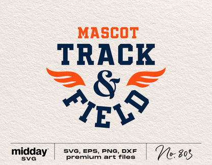Track and Field Logo Template with Mascot Text in SVG, PNG, DXF, EPS Formats for Cricut and Silhouette