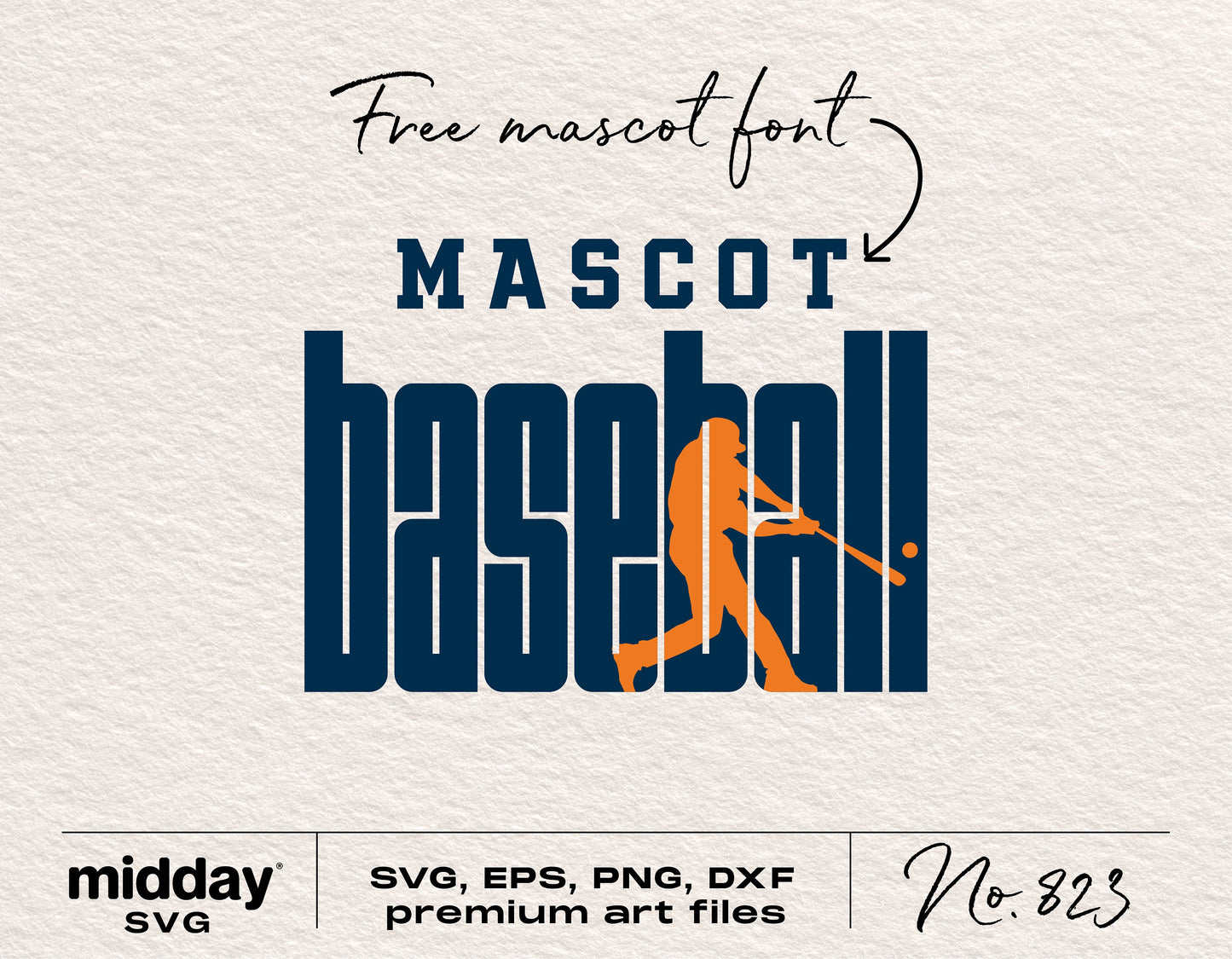 Baseball silhouette SVG with free mascot font, compatible with Cricut and Silhouette, available in SVG, EPS, PNG, and DXF formats.