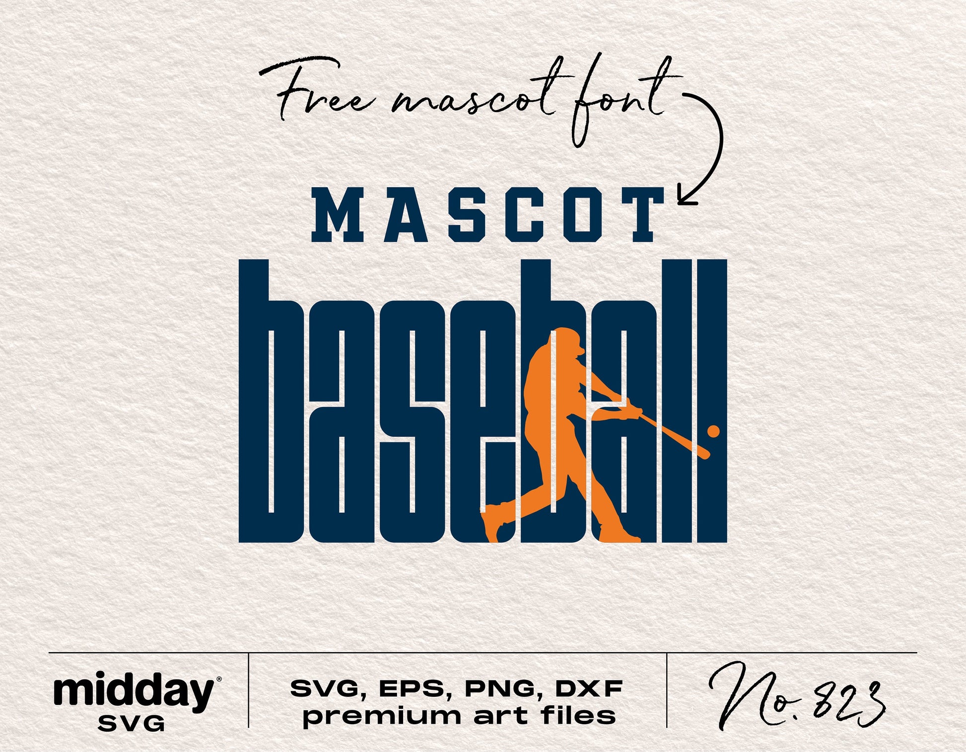 Baseball silhouette SVG with free mascot font, compatible with Cricut and Silhouette, available in SVG, EPS, PNG, and DXF formats.