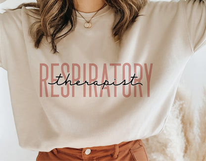 Beige shirt with 'Respiratory Therapist' text design, ideal for Cricut and Silhouette crafts, digital download for sublimation projects.