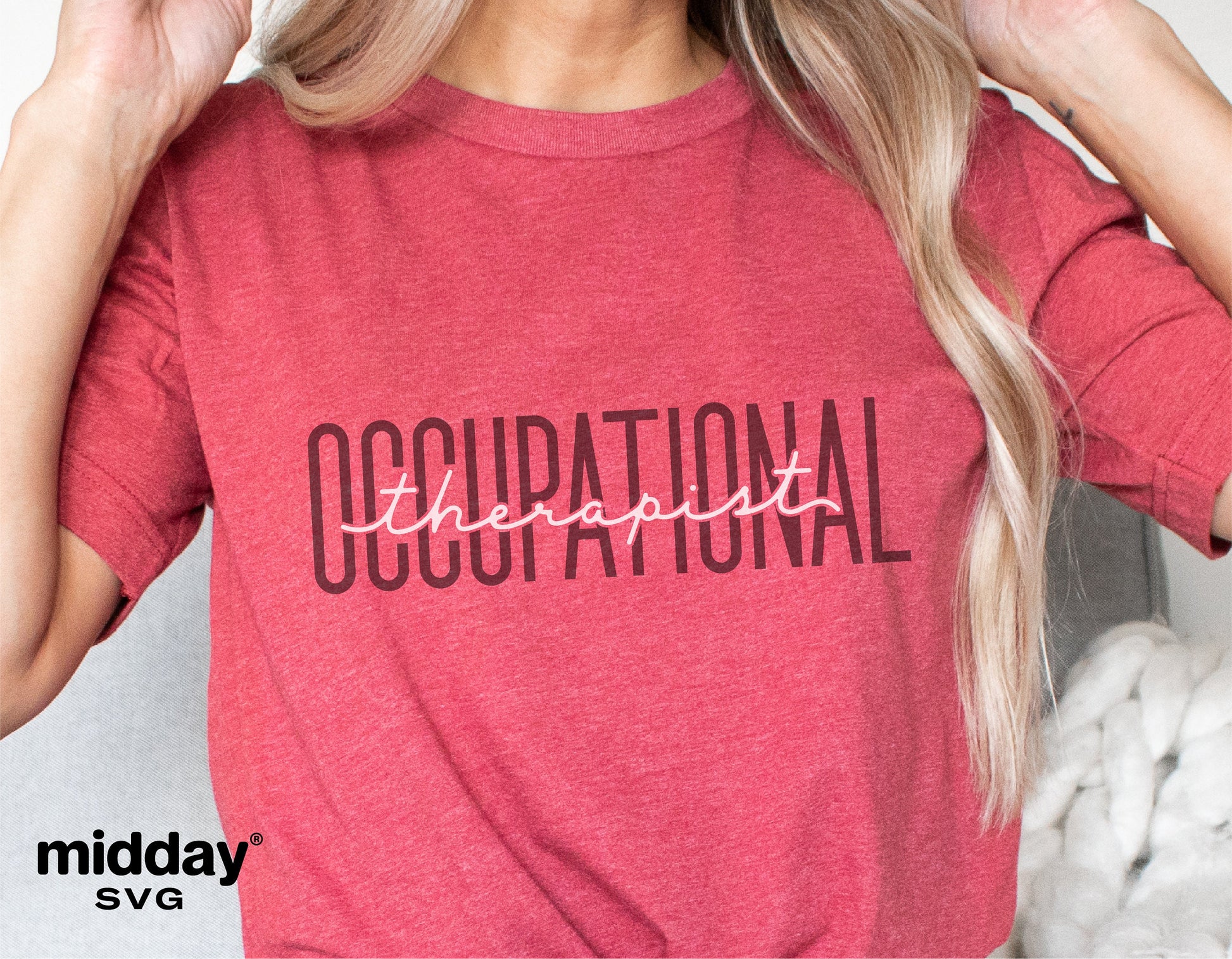 Red t-shirt with 'Occupational Therapist' text, perfect for OT professionals, featuring stylish design ideal for Cricut and Silhouette projects.