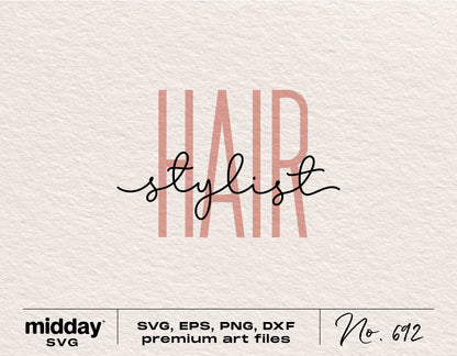 "Hair Stylist" text design for Cricut and Silhouette in SVG, PNG, EPS, DXF formats.