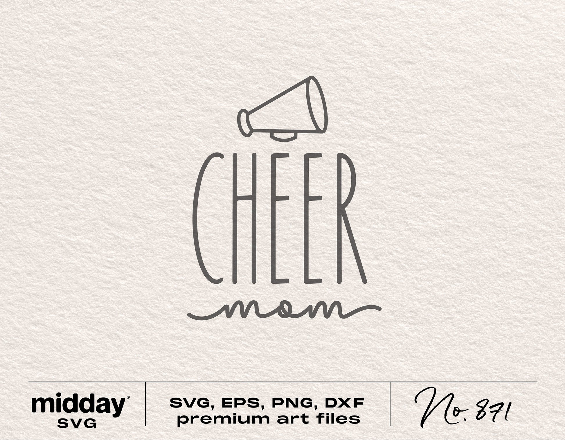 Cheer Mom SVG design with megaphone, available in SVG, EPS, PNG, DXF formats for crafting with Cricut and Silhouette.