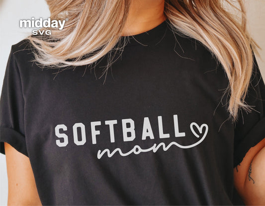Softball Mom shirt with stylish script logo, ideal for Cricut and Silhouette projects; digital download available for easy crafting.