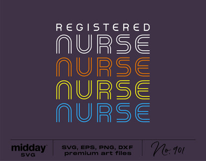 Retro Registered Nurse design with colorful text for SVG, PNG, DXF files.