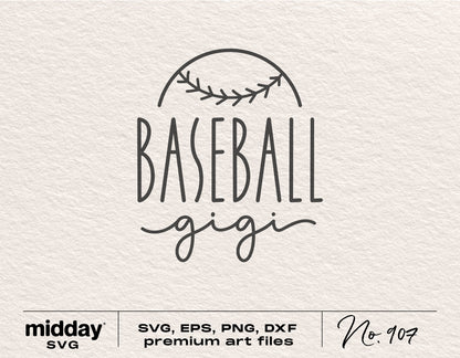 Baseball Gigi design with baseball graphic, available in SVG, PNG, EPS, DXF formats for Cricut and Silhouette cutting projects.