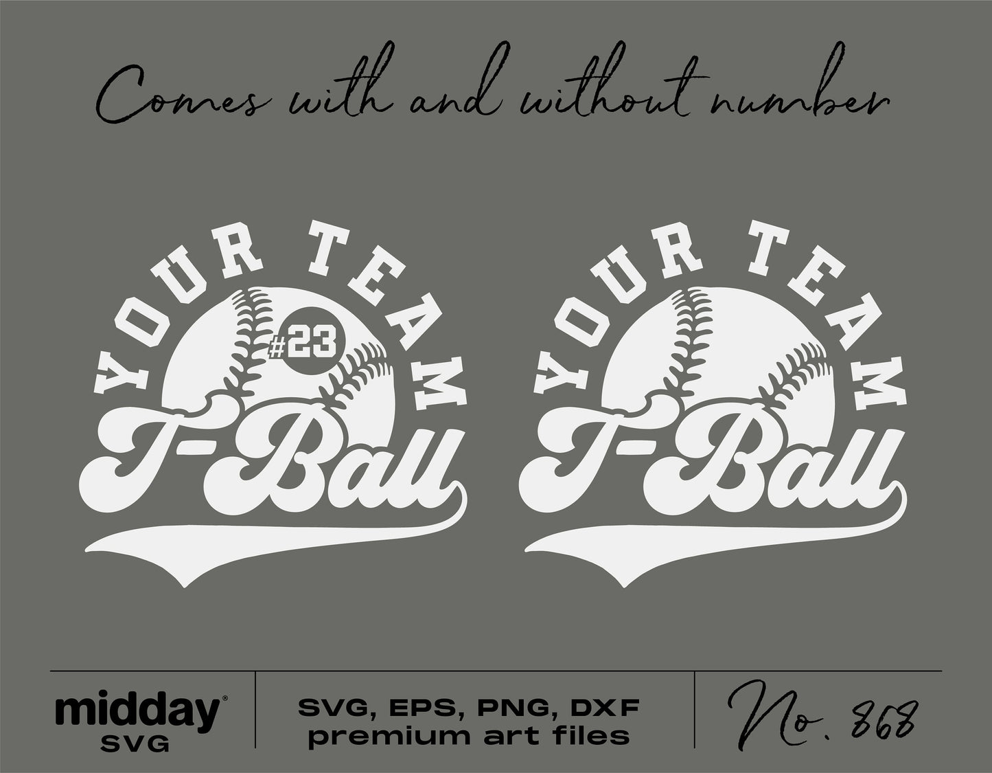Customizable T-Ball team design SVG template with baseball graphics, suitable for Cricut, Silhouette, and digital downloads.