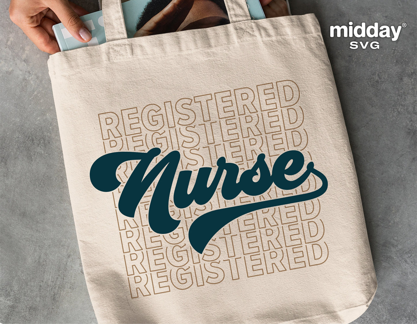 Canvas tote bag featuring 'Registered Nurse' design, suitable for Cricut and Silhouette projects, ideal nurse gift