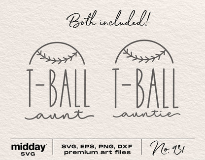 T-Ball Aunt and Auntie SVG and PNG files for Cricut and Silhouette.