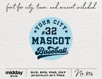 Customizable baseball team SVG with city and mascot font included, suitable for Cricut and Silhouette crafts.
