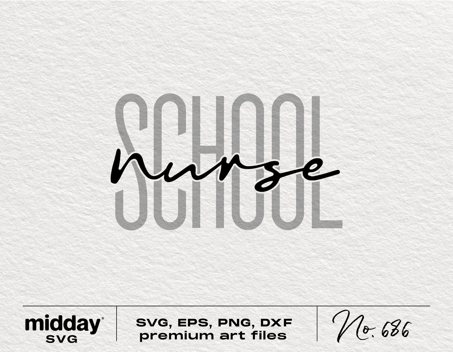 School Nurse SVG design for Cricut and Silhouette cutting machines, featuring the word 'nurse' stylishly over 'school' in gray.