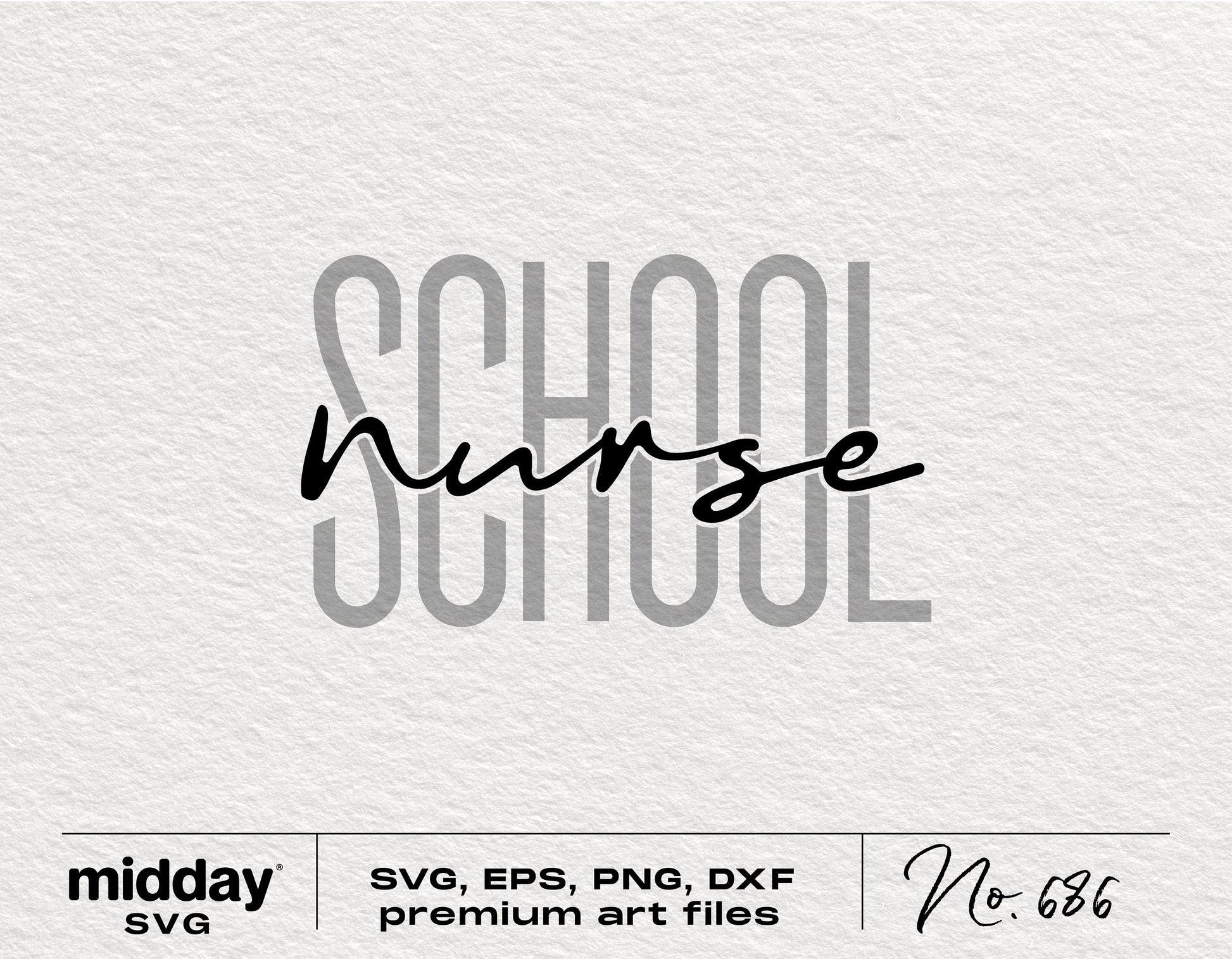 School Nurse SVG design for Cricut and Silhouette cutting machines, featuring the word 'nurse' stylishly over 'school' in gray.