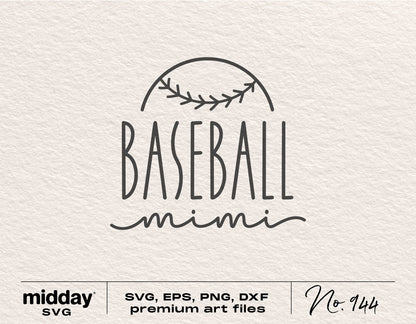 Baseball Mimi SVG design with premium art files in SVG, EPS, PNG, DXF formats for Cricut and Silhouette cutting machines.