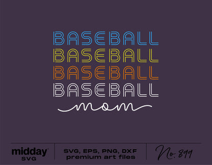 Colorful Baseball Mom SVG design for Cricut and Silhouette, perfect for shirts, hats, and tumblers in digital formats.