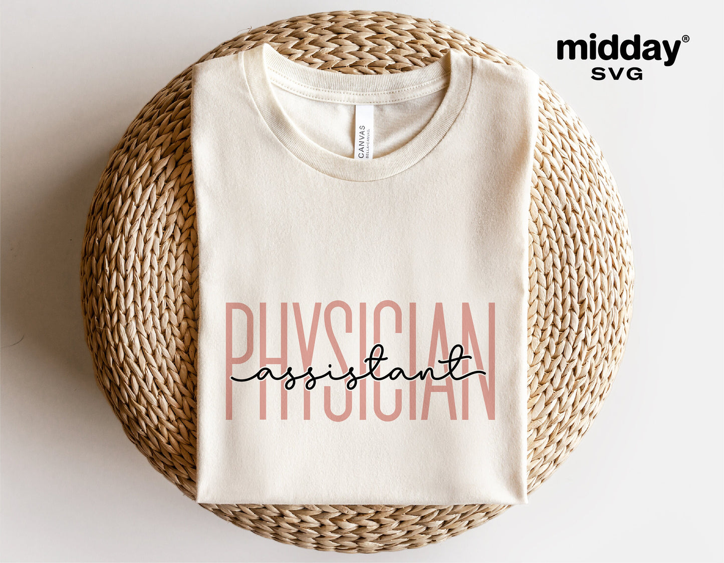 Folded t-shirt with 'Physician Assistant' text, ideal for Cricut and Silhouette crafting projects; digital download available.