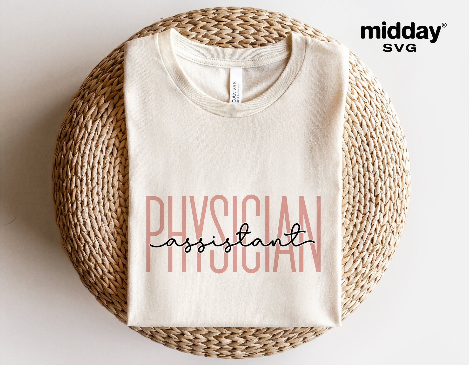 Folded t-shirt with 'Physician Assistant' text, ideal for Cricut and Silhouette crafting projects; digital download available.