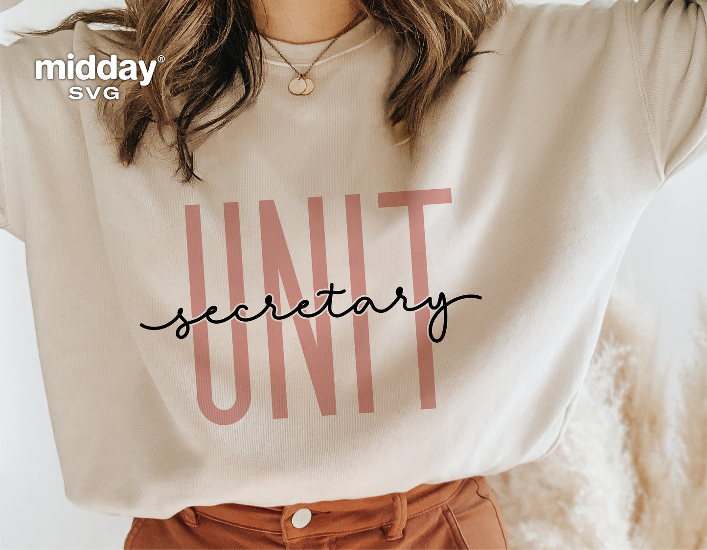 Unit Secretary SVG design on a beige shirt, showcased for Cricut and Silhouette users in sublimation and digital download projects.