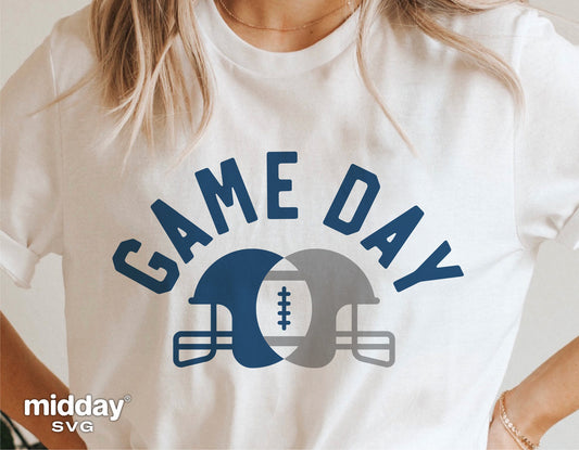 White t-shirt with 'Game Day' and football helmet design, perfect for sports events or casual wear.