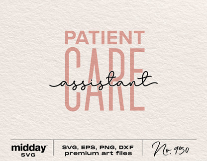 Patient Care Assistant SVG design in pink and black, available in SVG, EPS, PNG, DXF formats for Cricut and Silhouette.