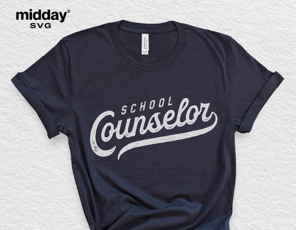 Black t-shirt with 'School Counselor' text design, suitable for Cricut and Silhouette cutting projects.
