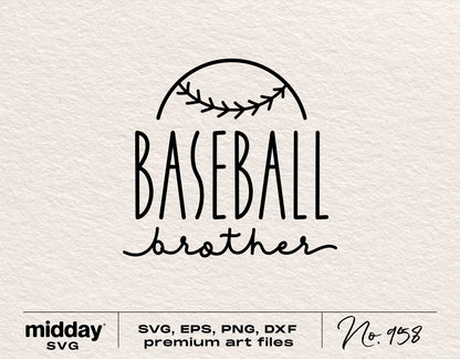Baseball Brother SVG design for Cricut and Silhouette, includes PNG, EPS, DXF formats, perfect for tumbler, sweatshirt, hoodie projects.