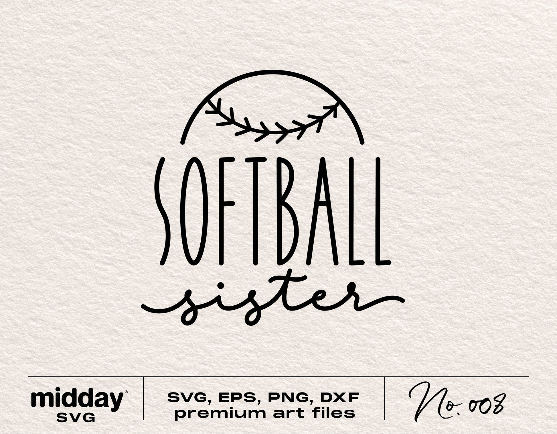 Softball Sister SVG design for Cricut, Silhouette, sublimation, featuring baseball seam graphic and text for crafting projects.
