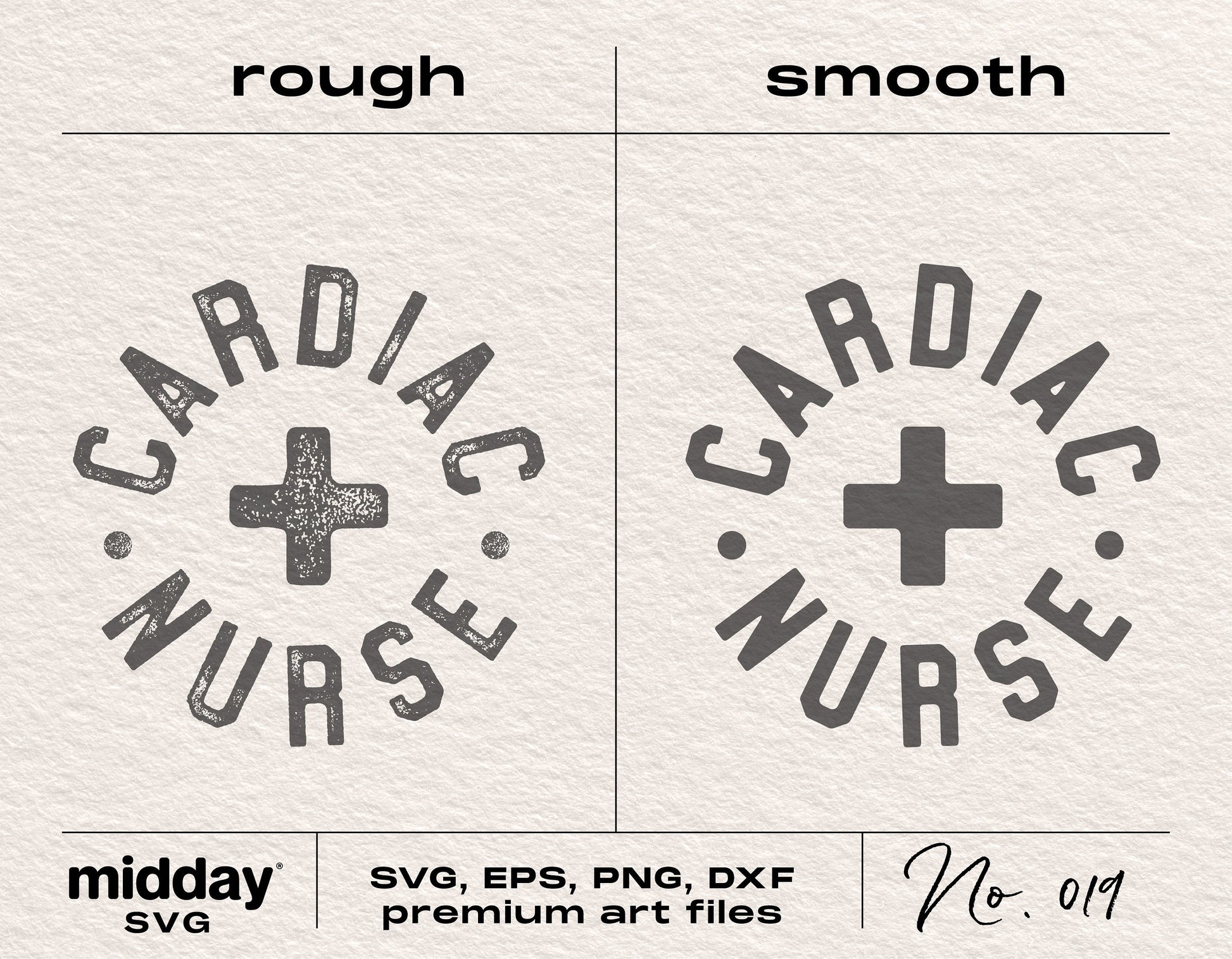Cardiac Nurse design with rough and smooth styles for SVG, PNG, EPS, DXF formats, ideal for Cricut and Silhouette crafting.