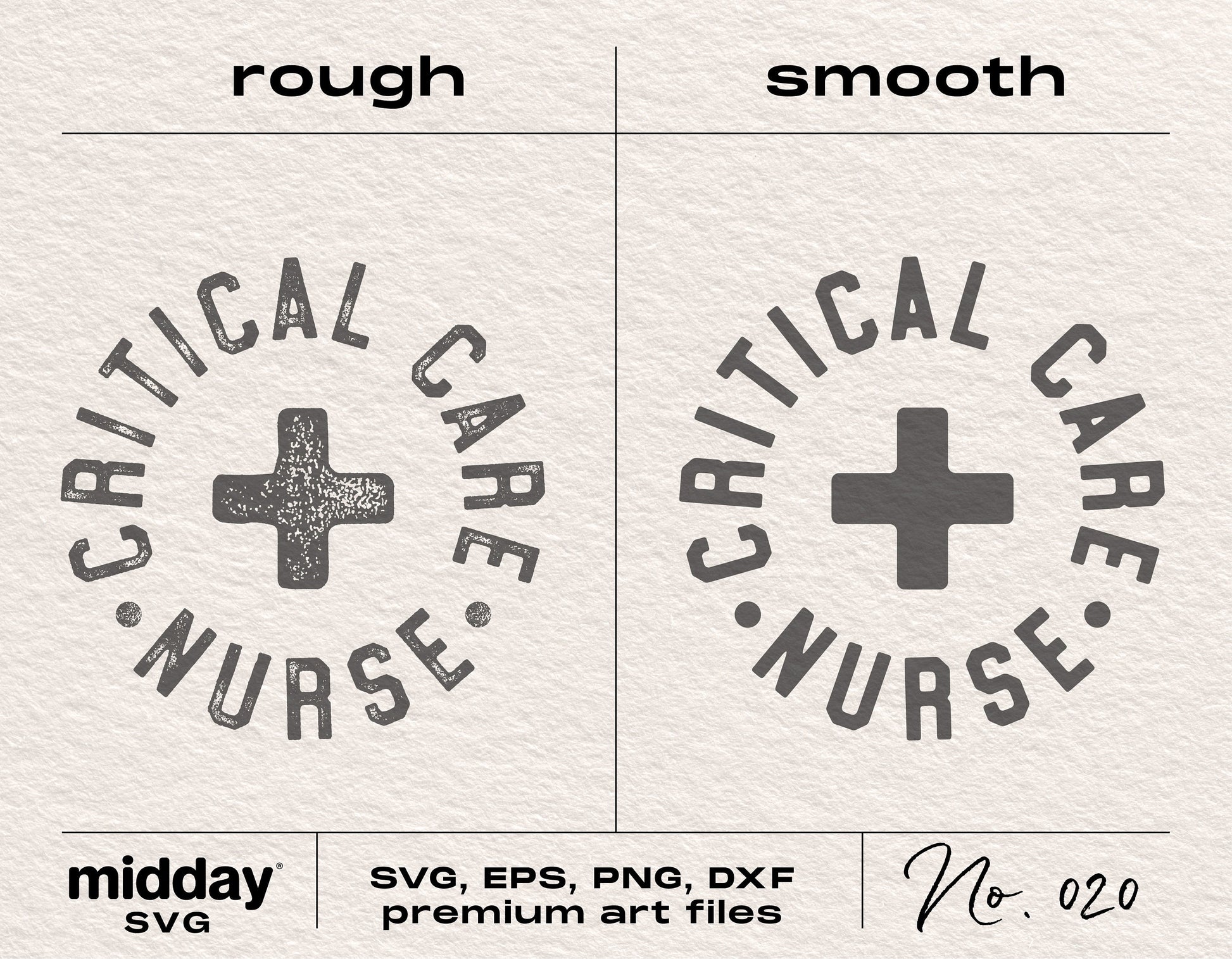 Critical Care Nurse SVG design options, rough and smooth styles, suitable for Cricut and Silhouette cutting machines.