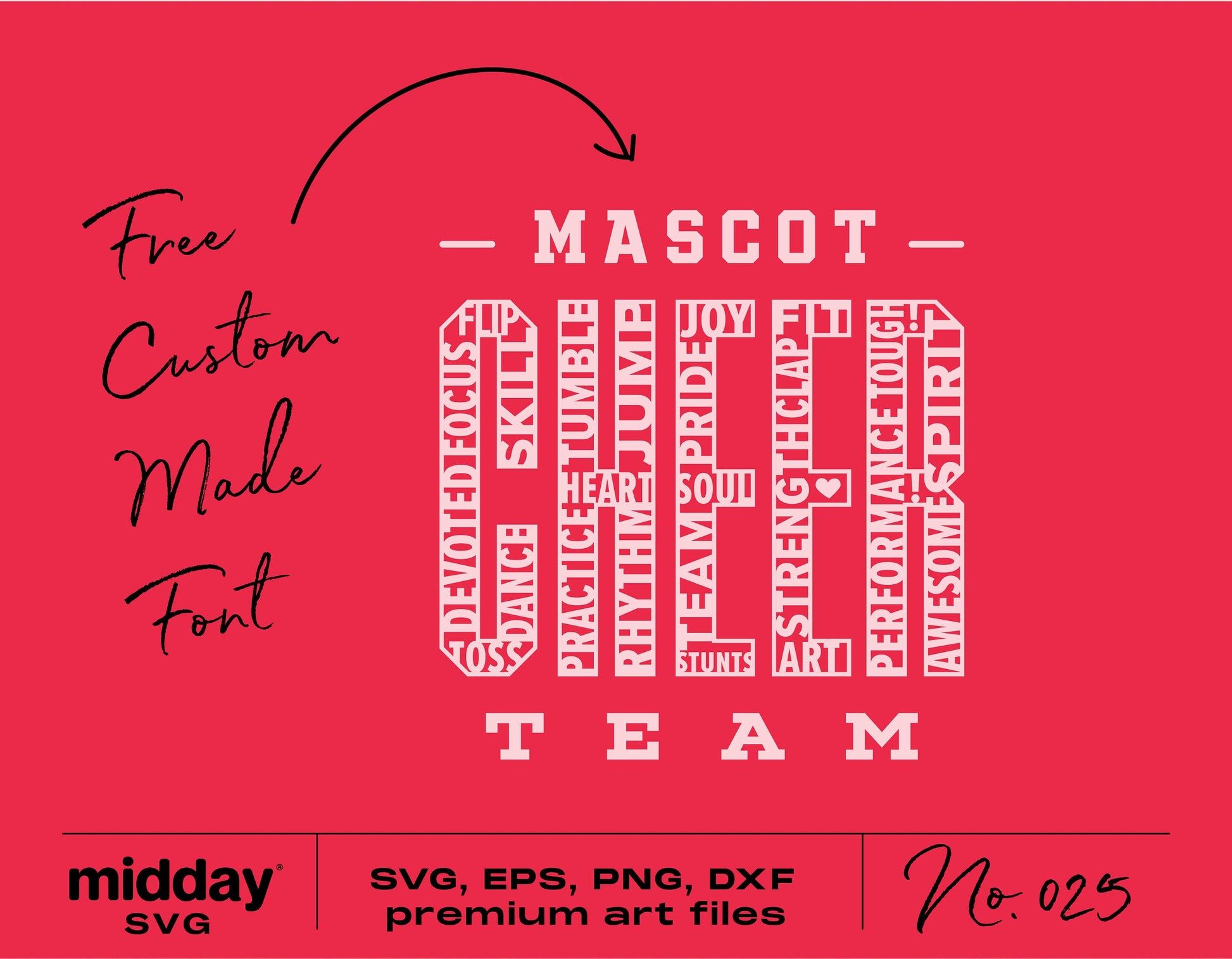 Custom Cheer Team svg design with inspirational words, perfect for Cricut and Silhouette projects. Includes free custom font offer.