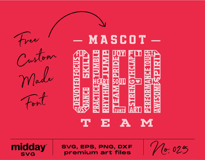 Custom Cheer Team svg design with inspirational words, perfect for Cricut and Silhouette projects. Includes free custom font offer.