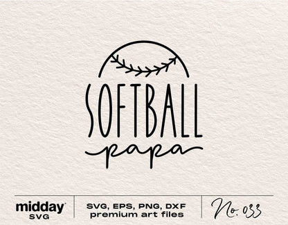Softball Papa digital design for Cricut and Silhouette in SVG, PNG, AI, EPS, DXF formats.