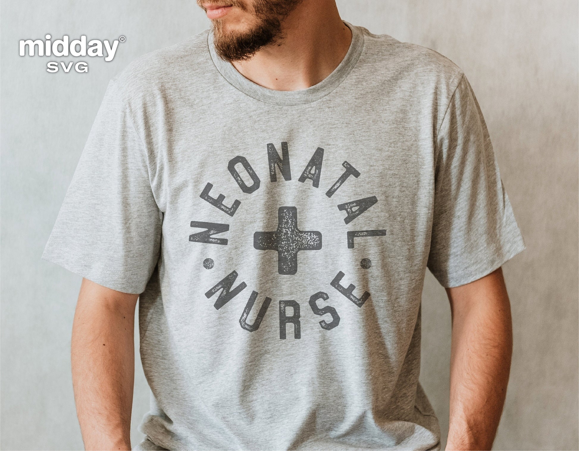 Grey t-shirt featuring 'Neonatal Nurse' design for medical professionals. Perfect for use with Cricut and Silhouette cutting machines.